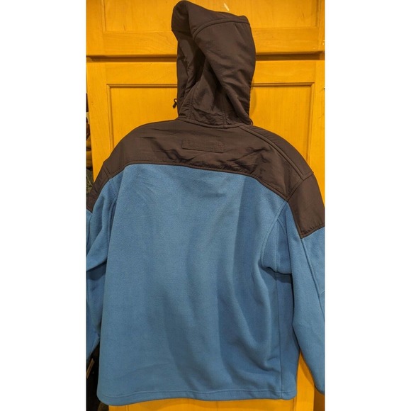 Duluth Trading Fleece Mens Medium Long Sleeve Outdoor Full Zip Pockets Blue Hood - Picture 2 of 8